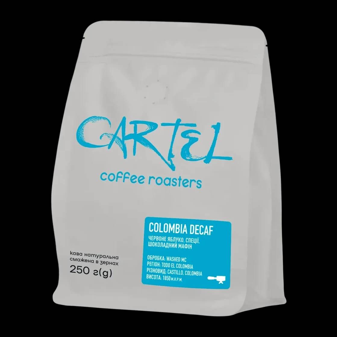 КАВА СМАЖЕНА БЕЗ КОФЕЇНУ CARTEL COLOMBIA DECAF 250Г